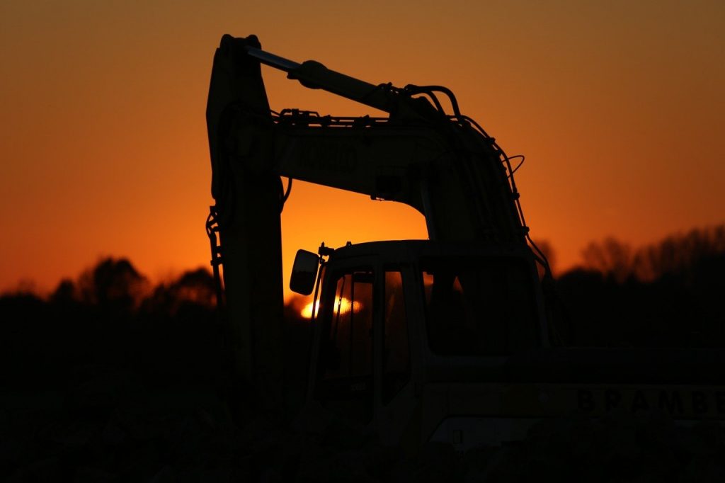 excavators, construction machine, evening